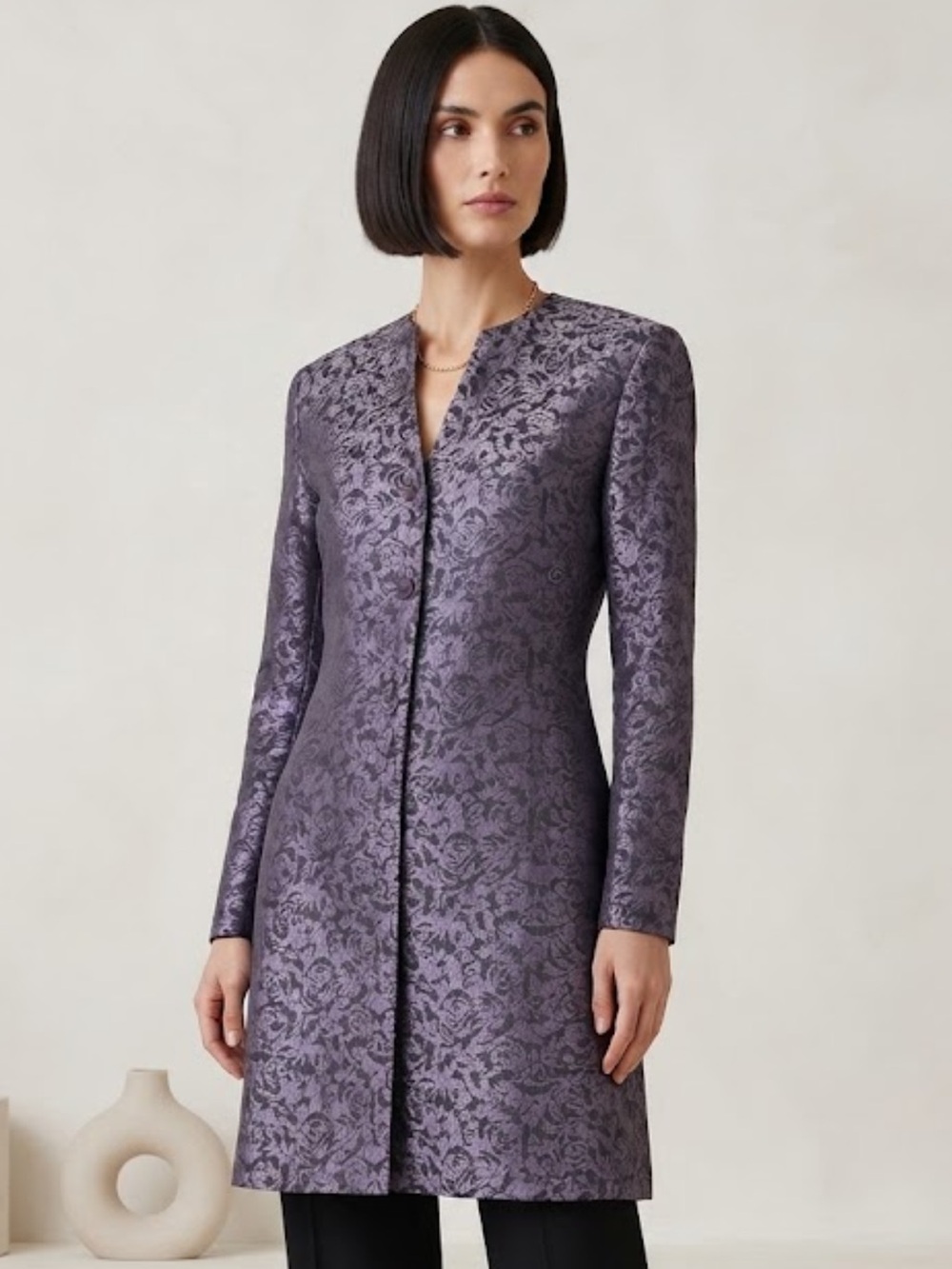 Vintage Rena Rowan Silk Jacquard Purple Long Dress Blazer Size 6